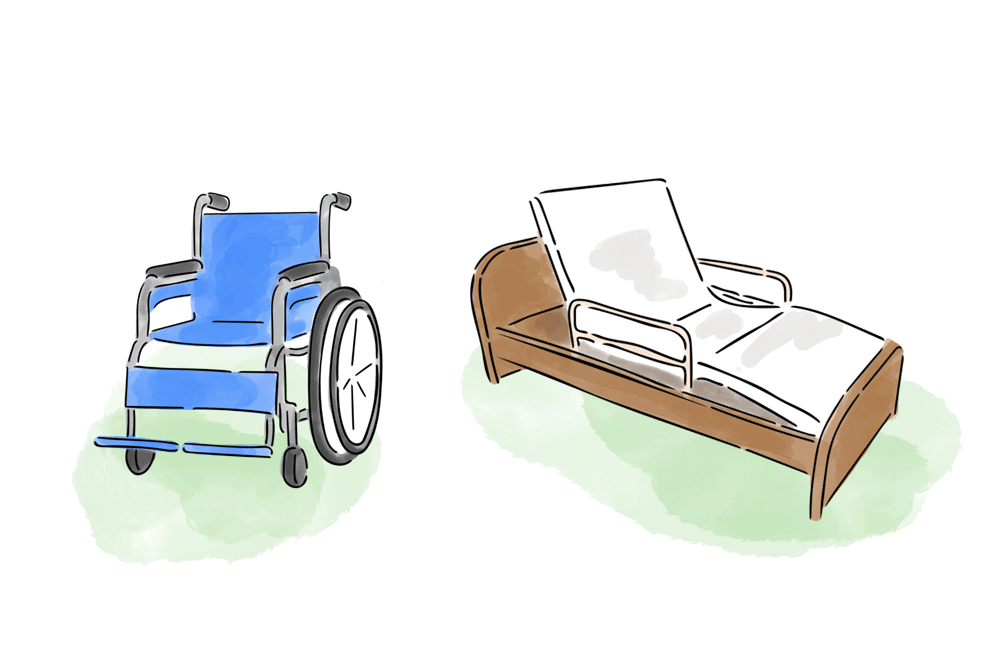 車椅子とベッドのイラスト